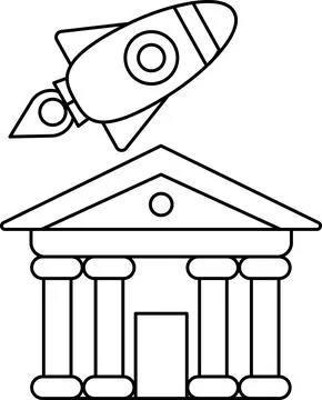 A rocket is flying over a building Ilustración de archivo