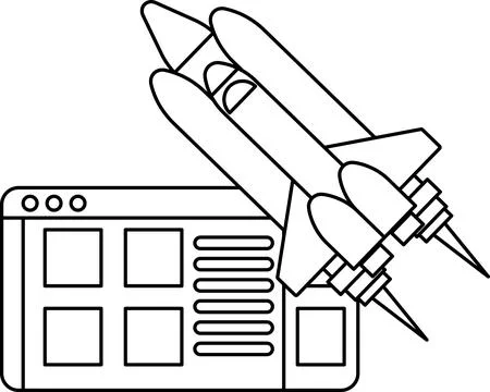 A rocket is flying over a computer screen イラスト素材