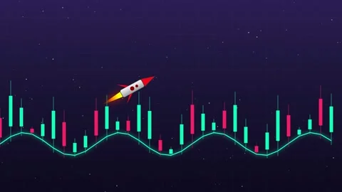 Rocket flying over financial candlestick chart showing market growth digita.. Stock Footage 347199830