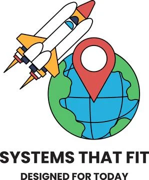 A rocket is flying over a globe with a red and white dot on it Stock Illustration