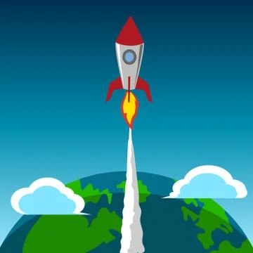 Rocket flying from the planet earth. Vector. Stock Illustration
