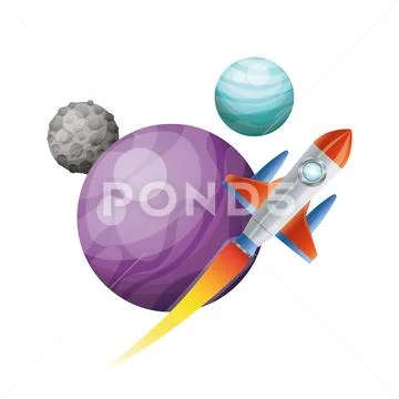 Rocket flying with planets of the solar system background: Royalty Free ...