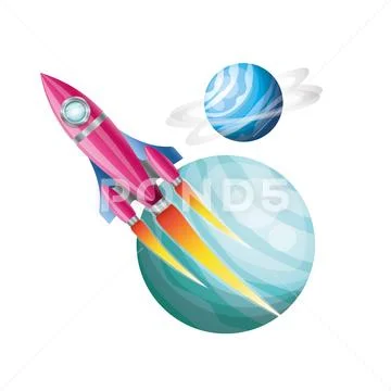 Rocket flying with planets of the solar system background: Royalty Free ...