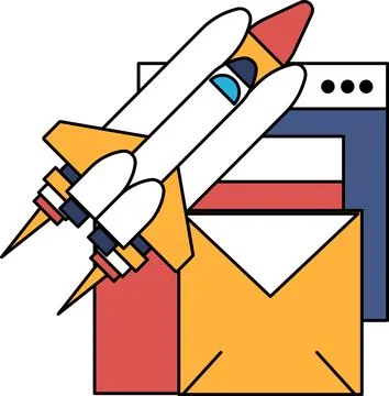 A rocket is flying in the sky and is about to land Stock Illustration