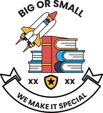 A rocket is flying in the sky and a book is stacked on top of another book Stock Illustration
