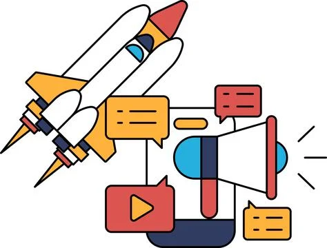 A rocket is flying in the sky and a cell phone is on the ground Stock Illustration