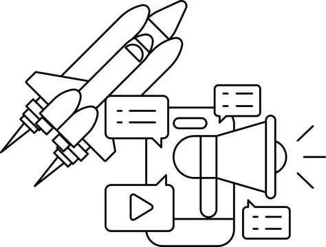 A rocket is flying in the sky and a cell phone is on the ground Stock Illustration