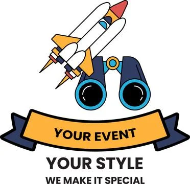 A rocket is flying in the sky and a pair of binoculars are next to it Ilustração Stock