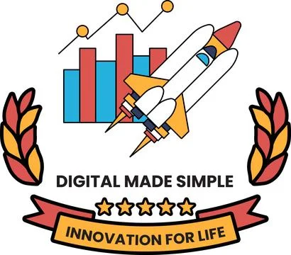 A rocket is flying in the sky with a banner that says "Digital Made Simple" 스톡 일러스트