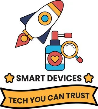 A rocket is flying in the sky with a bottle of smart devices in the middle Ilustración de archivo
