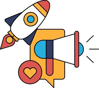 A rocket is flying in the sky with a heart and a microphone Stock Illustration
