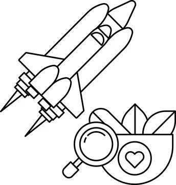 A rocket is flying in the sky with a magnifying glass below it Stock Illustration