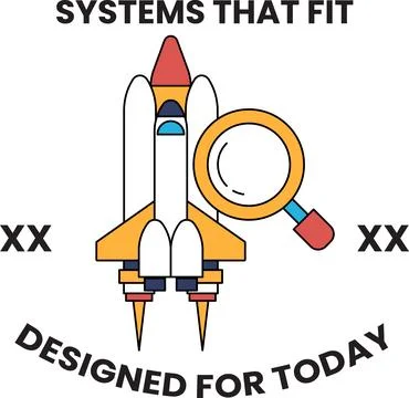 A rocket is flying in the sky with a magnifying glass on it Stock Illustration