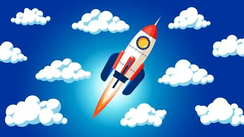 Rocket flying into the sky through the clouds Stock-Illustration