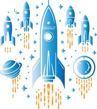 Rocket is flying on the sky, Vector rocket flat icon Stock Illustration