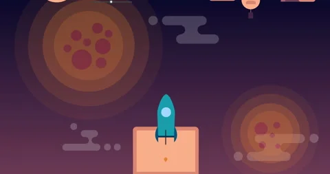 Rocket flying to space above clouds with technology icons. Stock Footage 92549621