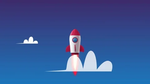 Rocket flying to space cartoon animation Stock Footage 107377485