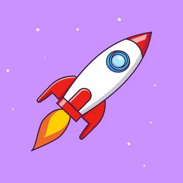Rocket Flying In Space Cartoon Vector Icon Illustration Rocket sticker Stock Illustration