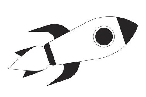 Rocket flying in space flat line black white vector object 스톡 일러스트