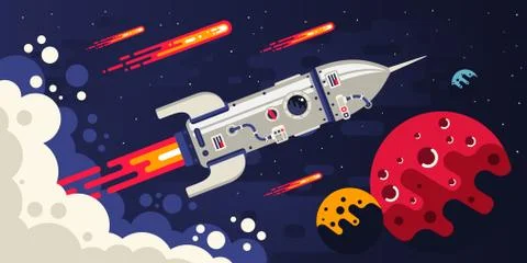 Rocket flying in space to other planets Stock-Illustration