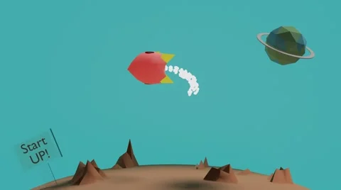 Rocket flying to space with sign and text start up full hd 1080p Stockbeeldmateriaal 58801095