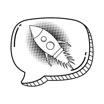 Rocket flying with speech bubble pop art style Stock Illustration