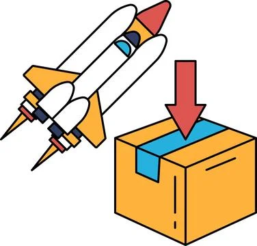 A rocket is flying through the air and is about to land on a box Stock Illustration