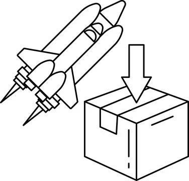 A rocket is flying through the air and is about to land on a box Stock Illustration