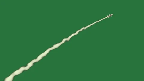 A rocket flying through the air on green screen and with white line it jet is Stock Footage 335682719