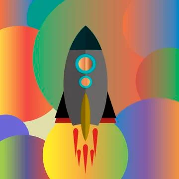 A rocket flying through the planets. Stock Illustration