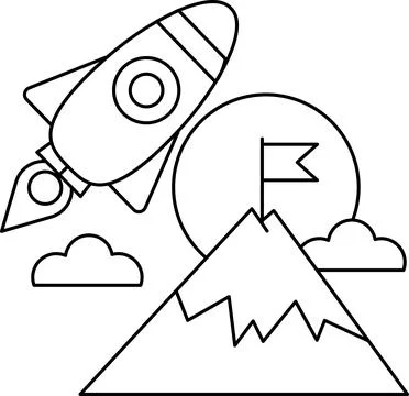 A rocket is flying through the sky above a mountain Stock Illustration