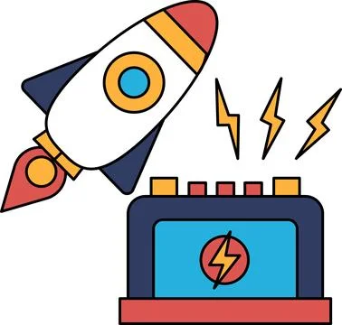 A rocket is flying through the sky and is about to land on a piece of machine Stock Illustration