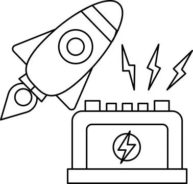 A rocket is flying through the sky and is about to land on a piece of machine Stock Illustration