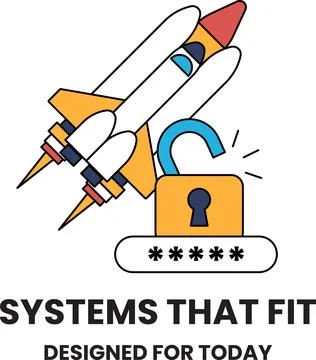 A rocket is flying through the sky and a lock is shown below it Stock Illustration