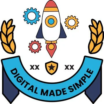 A rocket is flying through the sky with a banner that says Digital Made Simpl Stock Illustration