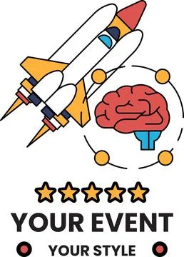 A rocket is flying through the sky with a brain in the middle Illustrazione stock