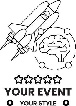 A rocket is flying through the sky with a brain in the middle Stock Illustration