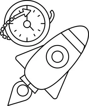 A rocket is flying through the sky with a clock on the side Illustrazione stock