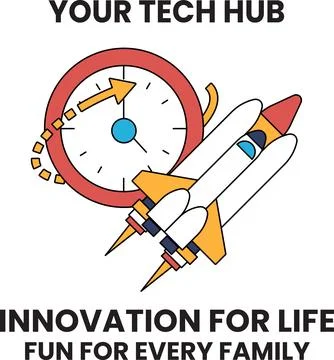 A rocket is flying through the sky with a clock in the background Illustrazione stock