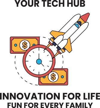 A rocket is flying through the sky with a clock on the side Illustrazione stock