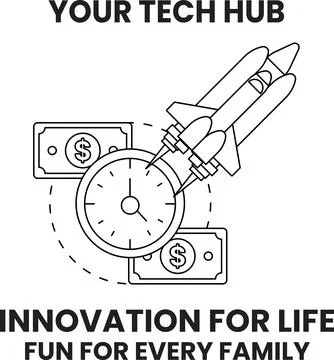 A rocket is flying through the sky with a clock on the side Illustrazione stock