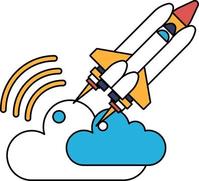 A rocket is flying through the sky with a cloud behind it Stock Illustration