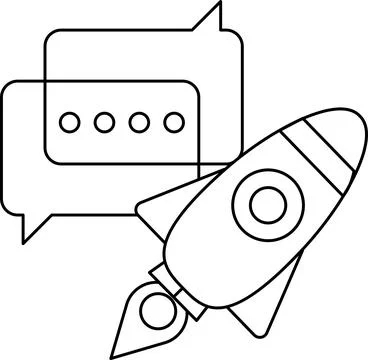 A rocket is flying through the sky with a conversation bubble next to it Stock Illustration