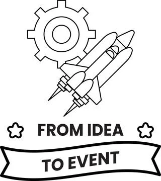 A rocket is flying through the sky with a gear in the background イラスト素材