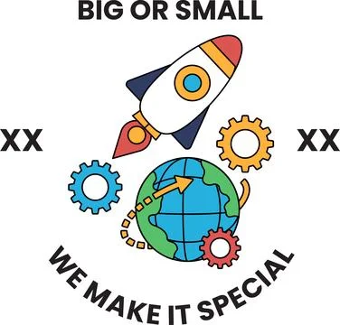 A rocket is flying through the sky with a globe and gears below it Stock Illustration