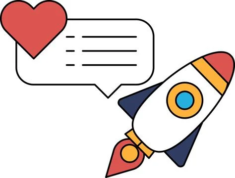 A rocket is flying through the sky with a heart on the left side of the image Stock Illustration
