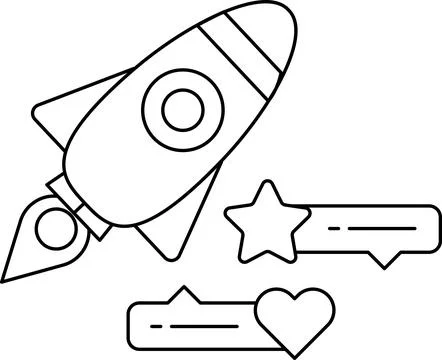 A rocket is flying through the sky with a heart and stars below it Stock Illustration