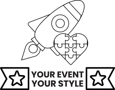 A rocket is flying through the sky with a heart and puzzle pieces Stock Illustration