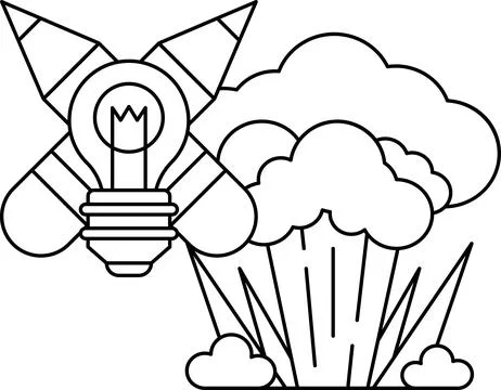 A rocket is flying through the sky with a light bulb in its nose 库存插图