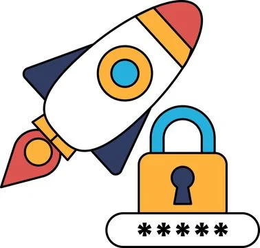 A rocket is flying through the sky with a lock on the side Stock Illustration